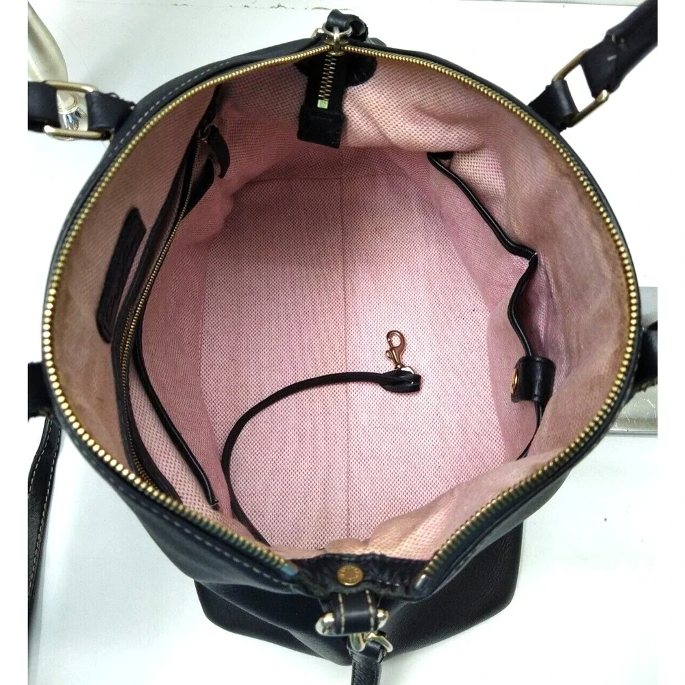 Dooney & Bourke Black Pebbled Leather Double Handles Zipper Satchel Bag